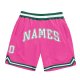 Men's Custom Pink White-Kelly Green Authentic Throwback Basketball Shorts